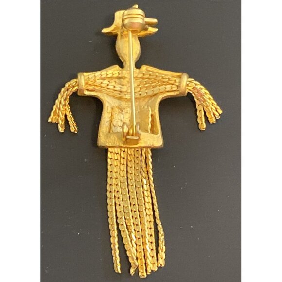 Estate Gold Tone Scarecrow Brooch w/ Rhinestones Bling Grannycore - Picture 5 of 10
